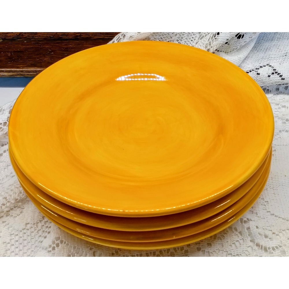 Salute Hand Painted Collection Yellow Orange Dinner Plates Set of 4 Ceramic - Picture 2 of 5